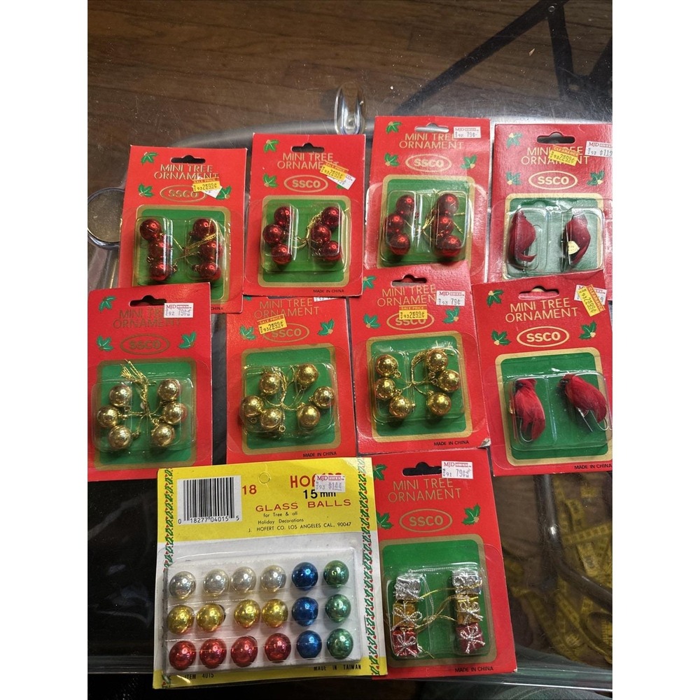 Lot‎ 10 Vintage Mini Christmas Tree Ornaments SSCO Hofert Cardinals Gifts Balls